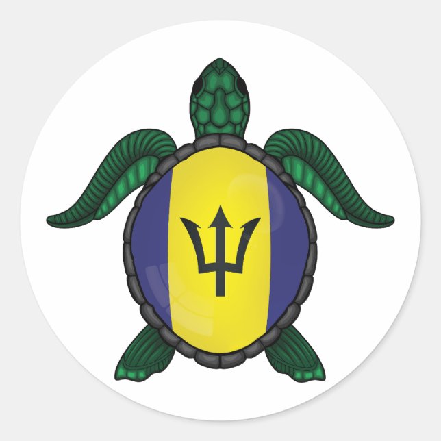 Barbados sea turtle flag classic round sticker (Front)
