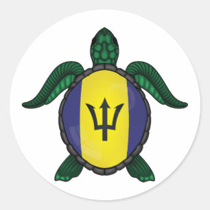 Barbados sea turtle flag classic round sticker