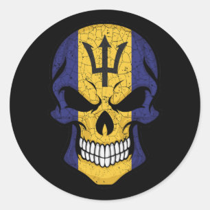Barbados Smiling Skull Flag Classic Round Sticker