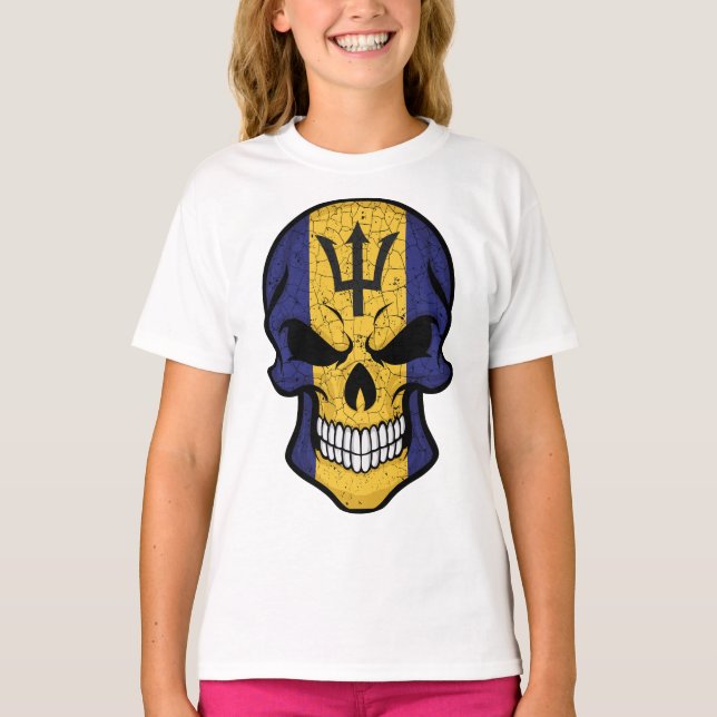 Barbados Smiling Skull Flag  T-Shirt (Front)