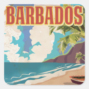 Barbados travel poster square sticker