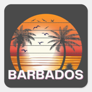Barbados Vintage Palm Trees Summer Beach Square Sticker