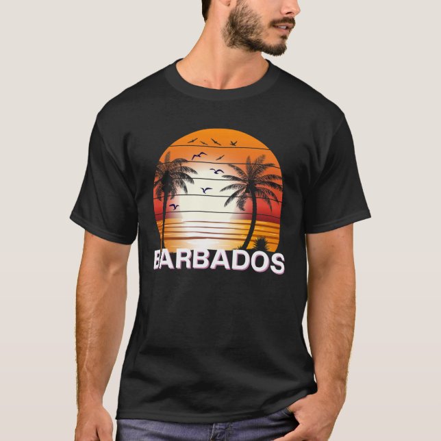 Barbados Vintage Palm Trees Summer Beach T-Shirt (Front)