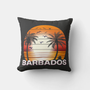 Barbados Vintage Palm Trees Summer Beach Throw Pillow