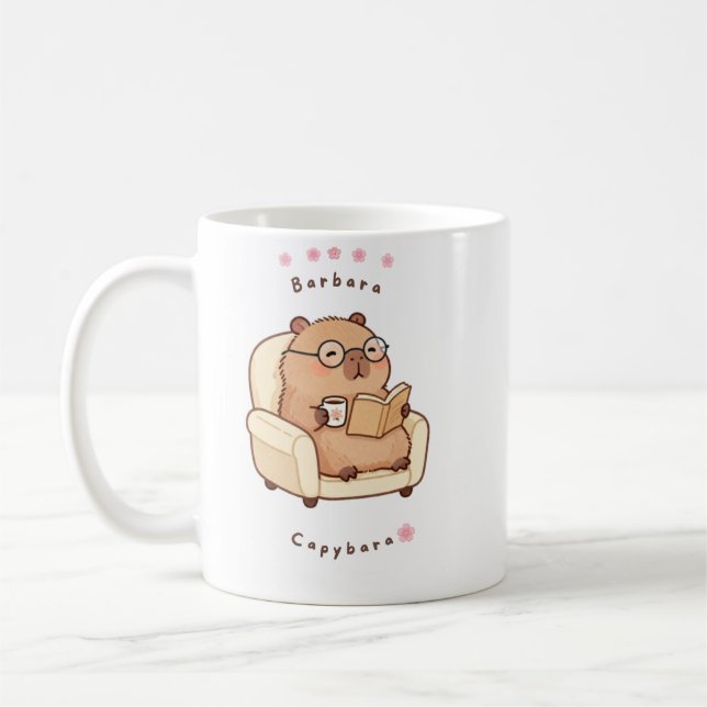Barbara Capybara Reading Book Cute Cozy Mug (Left)
