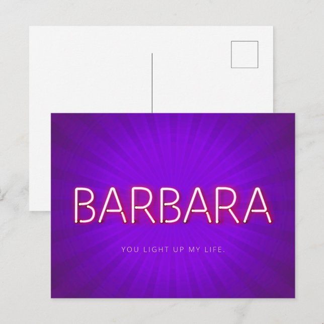 Barbara name in glowing neon lights card (Front/Back)