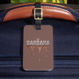 Barbara Name Rose Gold Diamond Dripping Glitter Luggage Tag