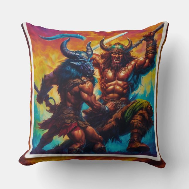 Barbarian King Fight Throw Pillow (Front)