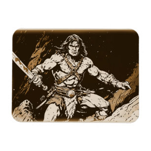 Barbarian w Broadsword Sepia Gold Pop Art Style Magnet
