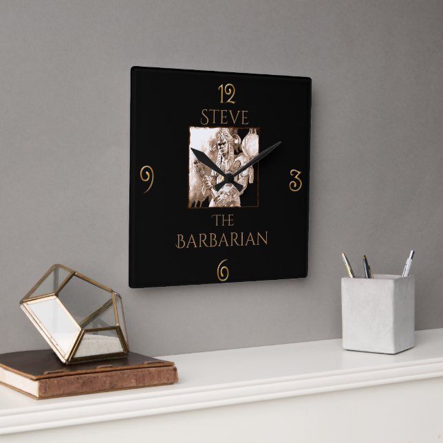 Barbarian Warrior Personalized   Square Wall Clock (Office)