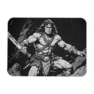 Barbarian With a Broadsword 50s Ink Graphic Style Magnet