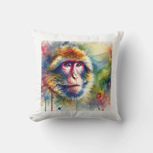 Barbary Macaque 250624AREF110 - Watercolor Throw Pillow