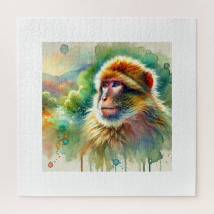 Barbary Macaque 260924AREF104 - Watercolor Jigsaw Puzzle