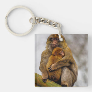 Barbary macaque mum and baby keychain
