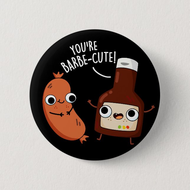 Barbe-cute Funny Barbecue Pun Dark BG 2 Inch Round Button (Front)