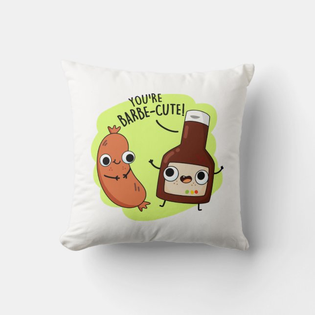 Barbe-cute Funny Barbecue Pun  Throw Pillow (Front)