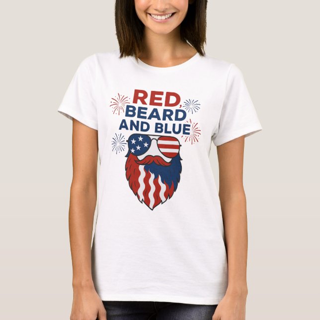 Barbe rouge et T-shirt Patriotique Bleu Funny (Devant)