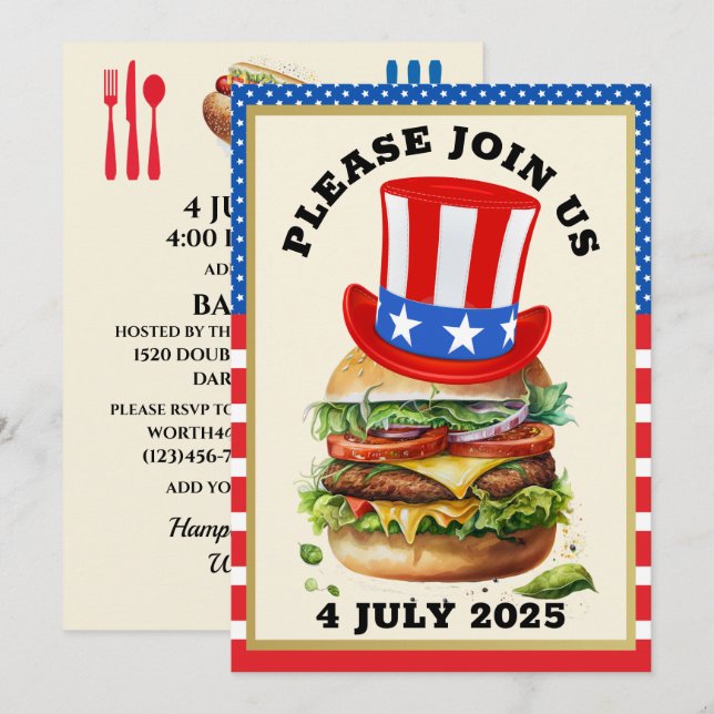 Barbecue / 4 juillet / etc. Invitation (Devant / Derrière)