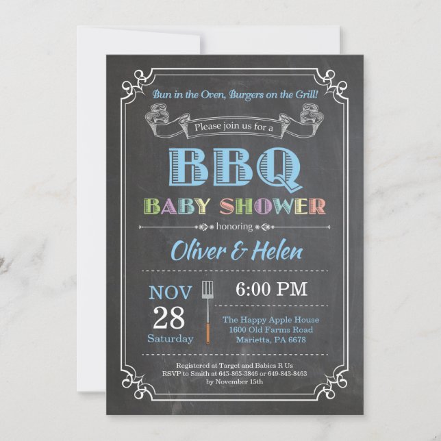 Barbecue Baby shower Invitation Tableau noir (Devant)