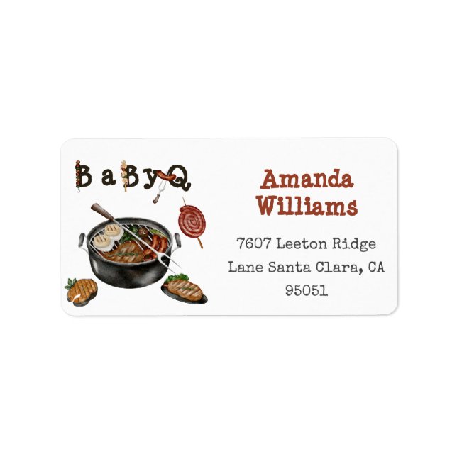 Barbecue Backyard Party Baby Shower BabyQ Address Label (Front)