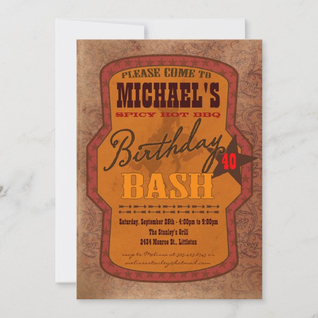 Barbecue Bash Invitation - Western or Texas Style (Front)
