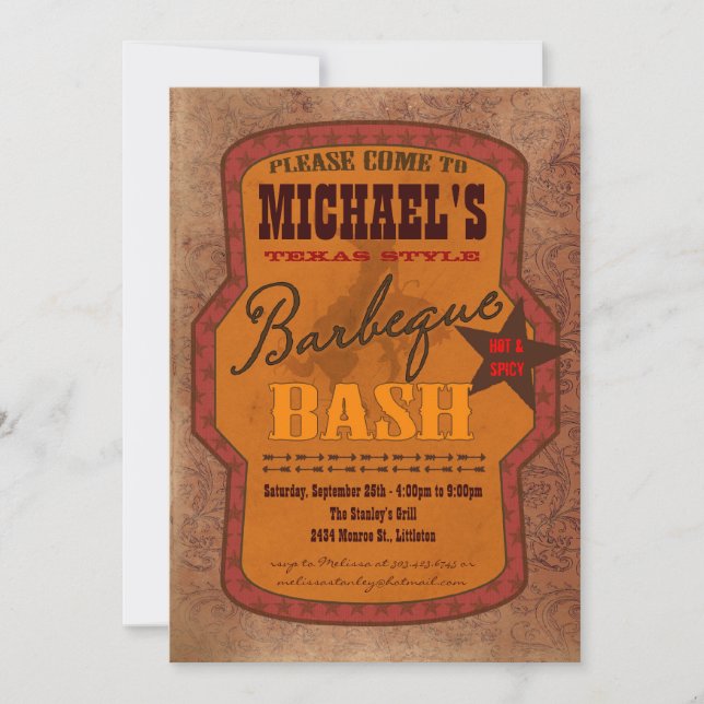 Barbecue Bash Invitation - Western or Texas Style (Front)