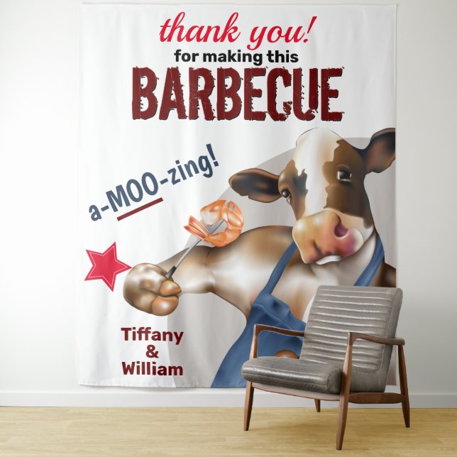 Barbecue Cookout Cow Grilling Shrimp Backdrop Tapestry (In Situ)