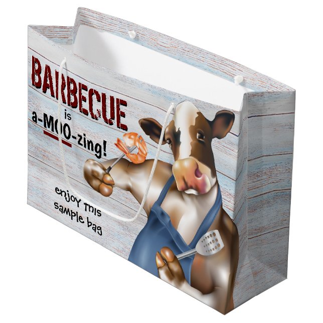 Barbecue Cookout Cow Grilling Shrimp Large Gift Bag (Front Angled)