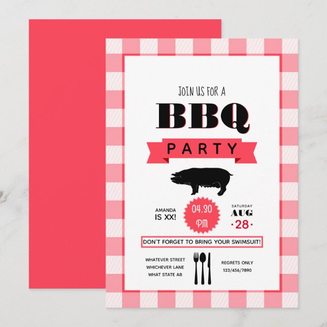 Barbecue d'anniversaire Invitation personnalisée (Devant / Derrière)