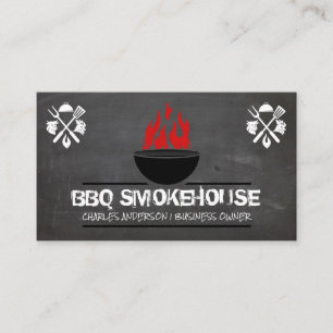 Barbecue Grill and Fire Chalkboard Wood Business Card