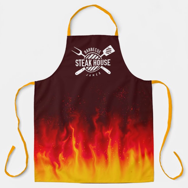 Barbecue Grill Flames — Personalized Steak House Apron (Front)