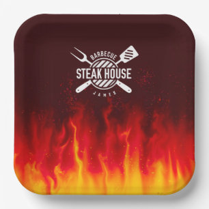 Barbecue Grill Flames — Personalized Steak House Paper Plate