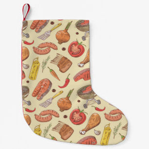 Barbecue, grill, hand-drawn seamless background. small christmas stocking