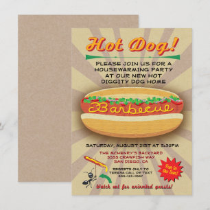 Barbecue Housewarming Hot dog party invitation