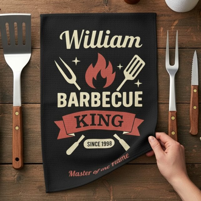 Barbecue King Kitchen Towel with Custom Name (Creator Uploaded)