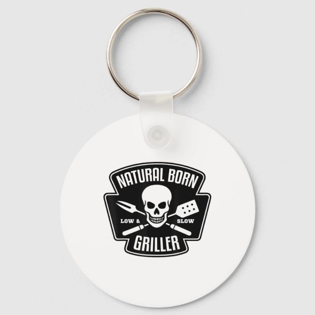 Barbecue Natural Born Griller Funny Grill Master G Keychain (Front)