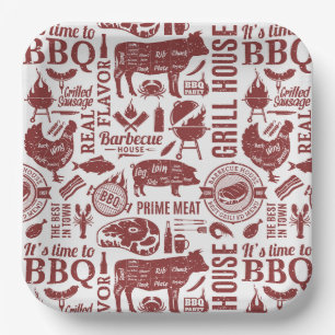Barbecue Paper Plates, Grill Cookout Party Decor Plate