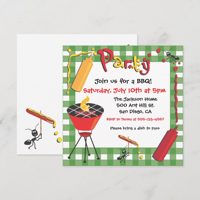 Barbecue Party Invitation with uninvited guests (Front/Back)
