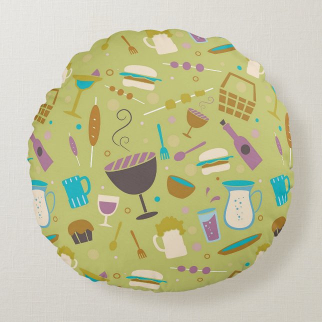 Barbecue Pattern Round Pillow (Front)