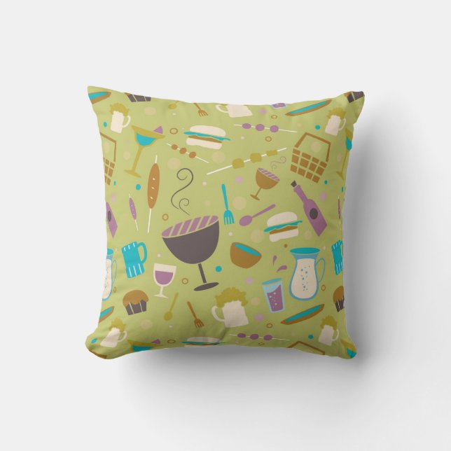 Barbecue Pattern Throw Pillow (Front)
