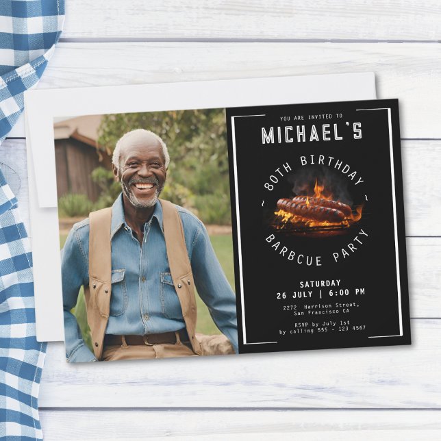 Barbecue Photo 80th Birthday Party Invitation (Mockup View)