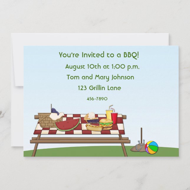 Barbecue Picnic Table Invitation (Front)