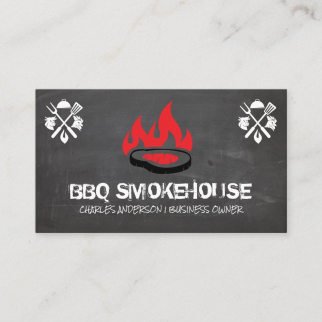 Barbecue Steak on Grill Logo | Restaurant Business Card (Front)