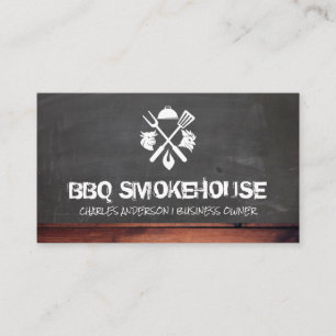 Barbecue Tools Beef Poultry   Chalkboard Wood Trim Business Card