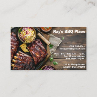 Barbecued ribs w/coleslaw and text space  business card