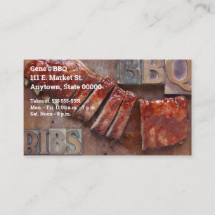 Barbecued ribs with wood type letters business card