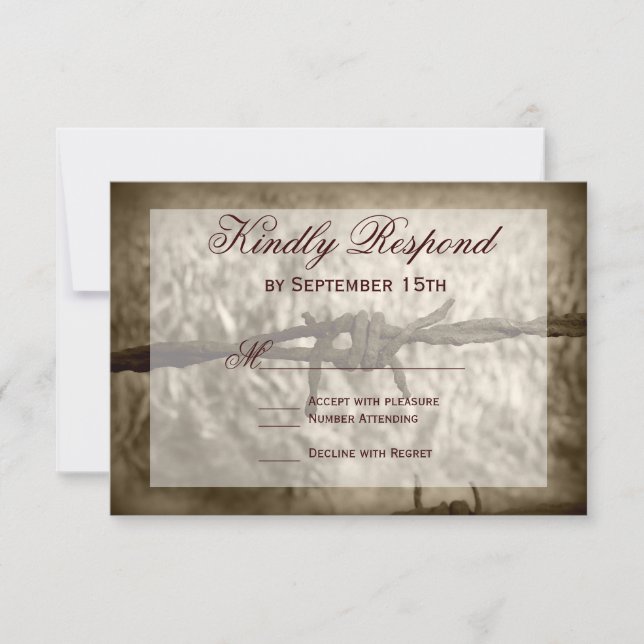Barbed Wire Country Western Wedding Cartes RSVP (Devant)