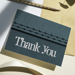 Barbed Wire Fence Biker Thank You Card, Blue Card
