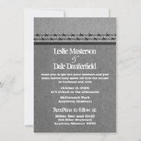 Barbed Wire Fence Biker Wedding Invite, Grey