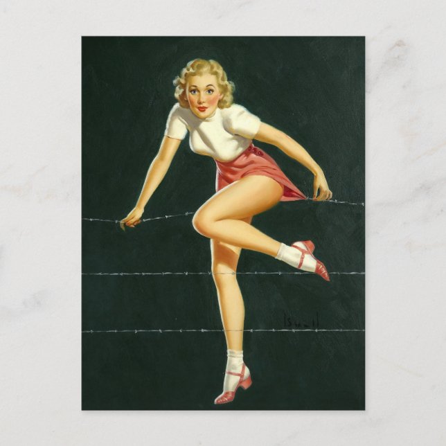 Barbed wire fence PinUp Postcard (Front)